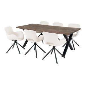 SET MASA SI 6 SCAUNE, DIN LEMN, METAL SI TEXTIL, CULOARE BEJ/NATUR, HOUSE NORDIC