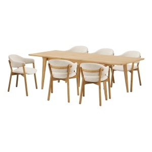 SET MASA SI 6 SCAUNE, DIN LEMN SI TEXTIL, CULOARE BEJ/NATUR, HOUSE NORDIC