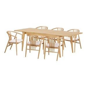 SET MASA SI 6 SCAUNE, DIN LEMN SI TEXTIL, CULOARE NATUR, HOUSE NORDIC