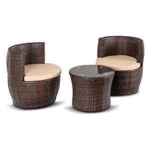 SET MOBILIER DE GRADINA/TERASA, FRIO, ARTIM MEBLE, DIN TEHNORATAN, TEXTIL SI STICLA, CULOARE MARO/BEJ