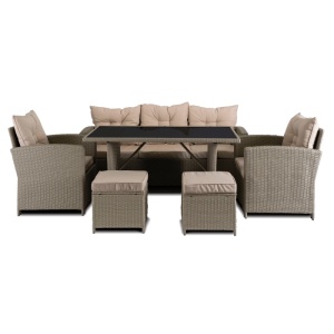 SET MOBILIER DE LUAT MASA, GRADINA/TERASA, COLORADO, ARTIM MEBLE, DIN METAL, TECHNORATAN SI STICLA, CULOARE BEJ - Img 2