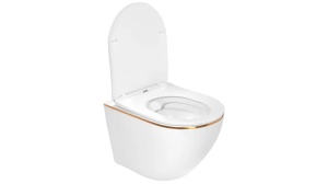 SET VAS DE TOALETA CARLO FLAT MINI+BIDEU CARLO MINI EDGE SUSPENDATE, ALB/AURIU, DIN CERAMICA, CALITATE SUPERIOARA - Img 2