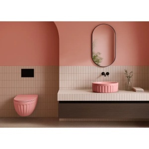 SET: VAS DE TOALETA SUSPENDAT + LAVOAR PE BALT REA LIGHT PINK MAT, CALITATE SUPERIOARA - Img 3