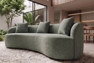 SOFA DEOSEBITA ATELIER 3 LOCURI 230CM, REALIZATA DIN LEMN MASIV SI TEXTIL BOUCLE, CULOARE VERDE GRI, INVICTA INTERIOR - Img 6