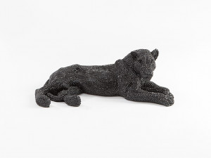 STATUETA DECORATIVA LEONA 64CM, NEGRU STRALUCITOR, DIN POLIRESINA, STIL MODERN - Img 5