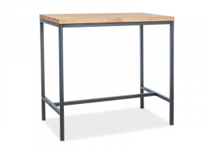 STOC!!! MASA DE BAR METRO, 110 CM, STEJAR/NEGRU, BLAT DIN FURNIR NATURAL SI PICIOARE DIN METAL, STIL MODERN