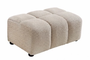 TABURET LIVING CLOUD 100CM, 3 LOCURI, REALIZAT DIN LEMN SI MATERIAL TEXTIL BOUCLE, CULOARE BEJ/GRI