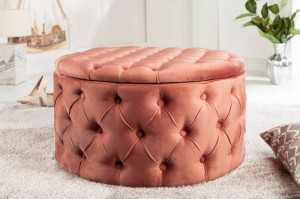 TABURET ROTUND CU SPATIU DEPOZITARE, BAROCK, COD 40322, CULOARE ROZ ANTICHIZAT - Img 1