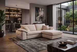 TABURET SUPER CONFORTABIL SOHO 100CM, REALIZAT DIN LEMN DE PIN SI MATERIAL TEXTIL, CULOARE BEJ, INVICTA INTERIOR - Img 7