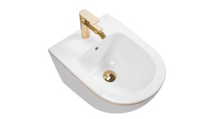 VAS BIDEU REA CARLO MINI EDGE SUSPENDAT, ALB/AURIU, DIN CERAMICA, CALITATE SUPERIOARA - Img 4