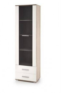 VITRINA LIMA W-1, 60X200 CM, ALB/STEJAR SONOMA, DIN PAL MELAMINAT SI STICLA, STIL MODERN