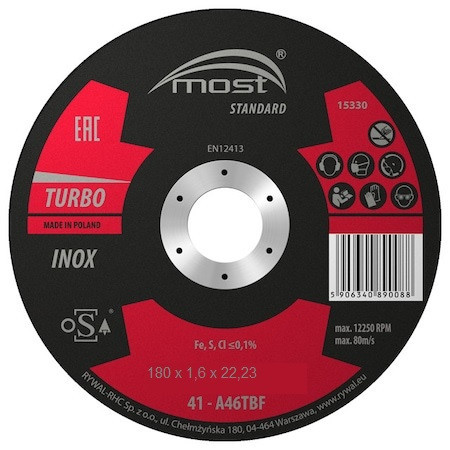 Disc taiere inox, Most 180 x 1.6 x 22.23 mm