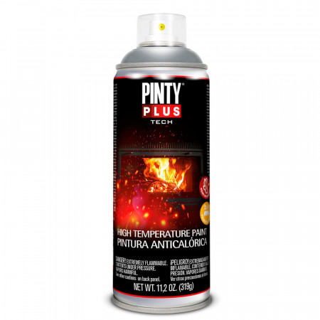 Spray Vopsea, argintiu, rezistent temperaturi inalte 600ºC, 400 ml, Pintyplus - Img 1