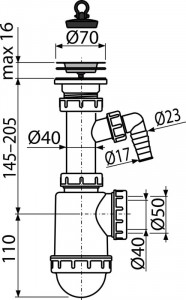 A441P-DN50/40 – Sifon chiuveta cu ventil sita din otel inoxidabil DN70 si racord pentru masina de spalat - Img 2