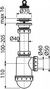 Sifon chiuvetă cu ventil sită din oţel inoxidabil DN70, A441-DN50/40 - Img 3
