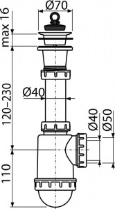 Sifon chiuvetă cu ventil sită din plastic DN70, A442-DN50/40 - Img 2