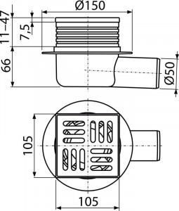 Sifon pardoseală 105×105/50 mm ieşire laterală, grătar oţel - Img 3