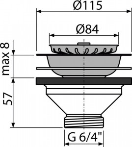 Ventil chiuvetă 6/4" cu sită din oţel inoxidabil DN115, A37 - Img 2