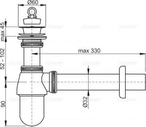 Sifon lavoar metalic DN32 cu ventil 5/4", Alcaplast A437 - Img 2