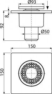 Sifon 150×150/50 mm ieşire verticală, grătar plastic - Img 2