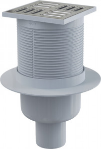 Sifon pardoseală ieşire verticală 105×105/50 mm, grătar oţel, APV2 - Img 1