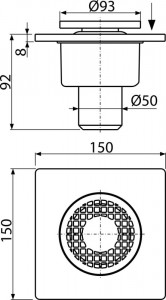 Sifon pentru pardoseala 150×150/50 mm, ieşire verticală, grătar plastic - Img 2