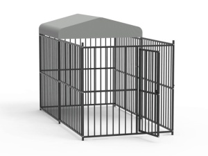 Padoc pentru caini, din otel, de exterior, partial acoperit, 1.5 x 3 x 1.8 metri