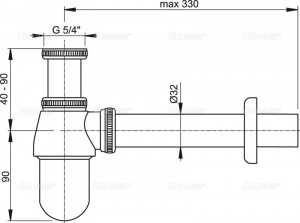 Sifon lavoar metalic DN32 cu piulita 5/4", Alcaplast A431 - Img 2