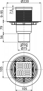 Sifon pardoseală 105×105/50/75 mm ieşire verticală - Img 2