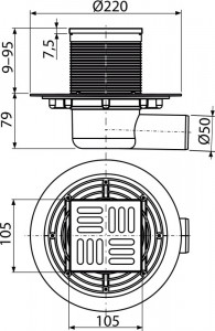 Sifon pardoseală 105×105/50 mm ieşire laterală grătar oţel - Img 2