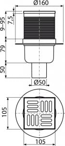 Sifon pardoseală 105×105/50 mm ieşire verticală - Img 2