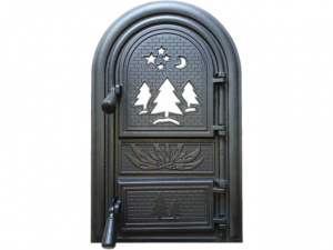 Usa din fonta cu geam pentru sobe, seminee, cu cenusar, neagra