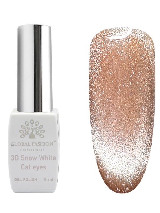 Oja semipermanenta, Snow White, 3D Cat Eye, Global Fashion 8ml, 02