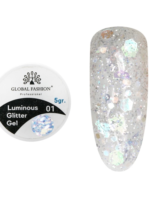 Gel luminiscent Luminous Glitter Gel cu sclipici hexagon 5g, 01