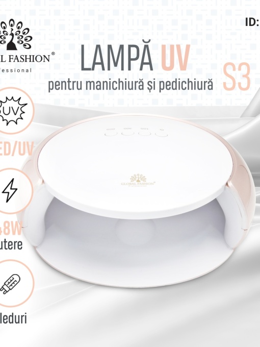 Lampa LED/UV S3 pentru manichiura, Global Fashion, 48W, timer, fund detasabil, pentru uscat oja semipermanenta sau gel UV