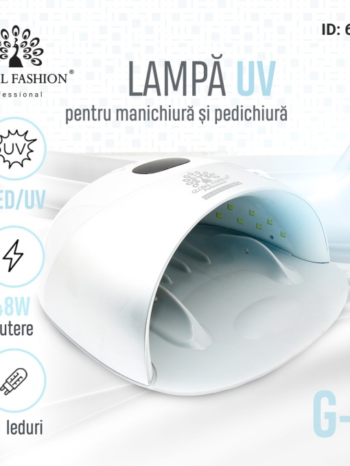 Lampa profesionala unghii LED/UV G8, Global Fashion, 48W, ecran digital, uscare 10s-99s, alba