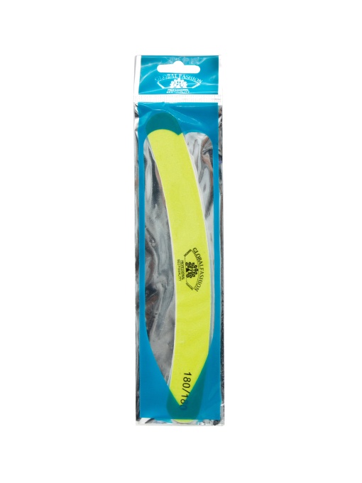 Pila pentru unghii Global Fashion, banana, galbena, granulatie 180/180