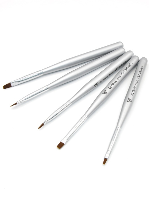 Set pensule manichiura, par artificial, pentru pictura pe unghii, 5 piese, culoare argintie