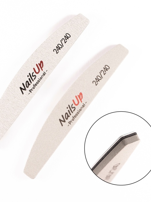 Buffer Tip Pila 2 in 1 refolosibila NailsUp, semiluna, granulatie 240/240