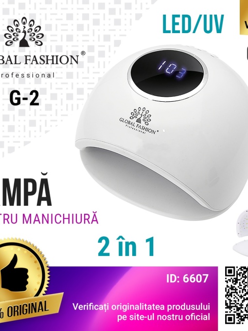 Lampa LED/UV G2 pentru uscat unghii, Global Fashion, 66W, display, timer, alba