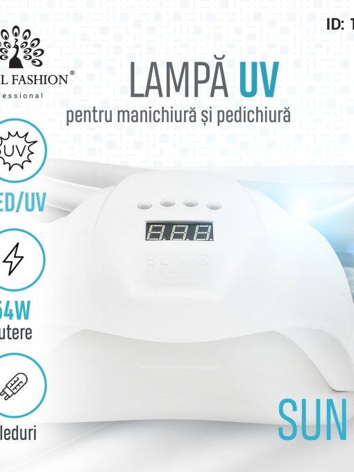 Lampa LED/UV, SUN X, 54W, ecran digital, culoare alba