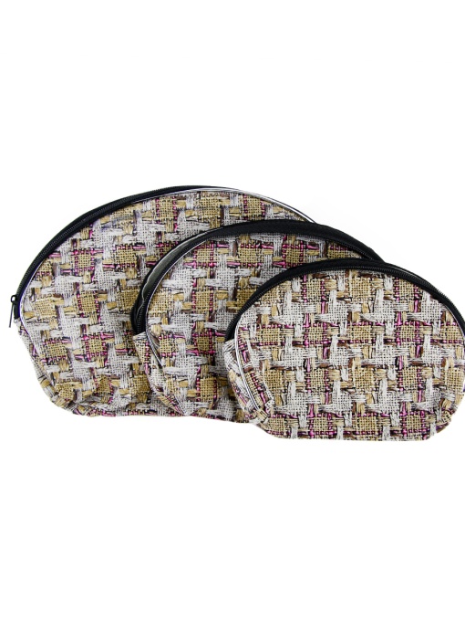 Set 3 genti pentru cosmetice, imprimeu carouri, maro