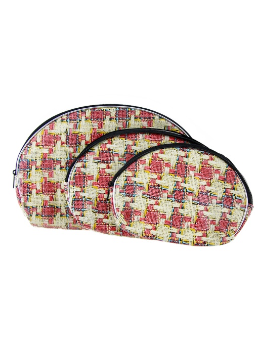 Set 3 genti pentru cosmetice, imprimeu carouri, culoare rosie