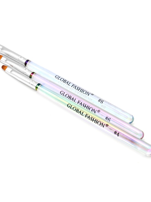 Set pensule pentru gel, ovale, Global Fashion #4, #6, #8, 3 buc