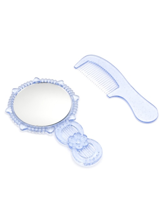 Set pieptene de par si oglinda, culoare albastra