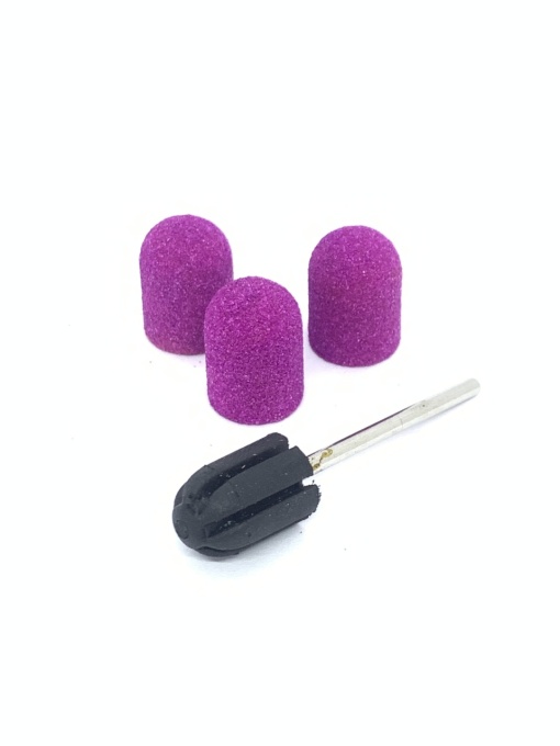 Set suport si 3 bucati smirghel rezerva freza electrica unghii, 10*15mm, lilac, granulatie 120