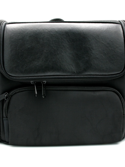 Geanta pentru cosmetice neagra, compartimentata, textil, maner
