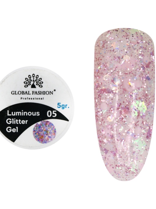 Gel luminiscent Luminous Glitter Gel cu sclipici hexagon 5g, 05