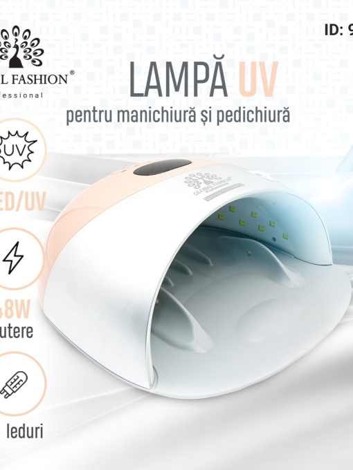 Lampa profesionala unghii LED/UV G8 pentru manichiura, Global Fashion, 48W, ecran digital, timer, culoare piersica