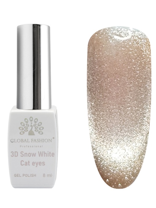 Oja semipermanenta, Snow White, 3D Cat Eye, Global Fashion 8ml, 08